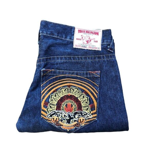 True Religion Embroidered Jeans Shorts Size 38 BOBBY Blue - Picture 6 of 11